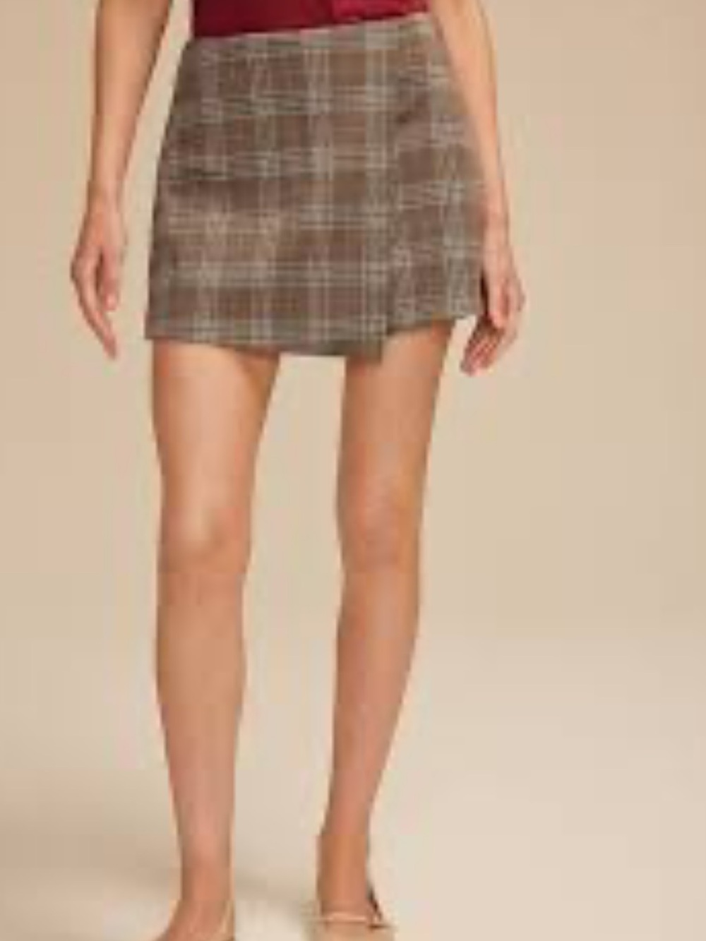 Maurices Plaid Wrap Skort in Brown and Cream